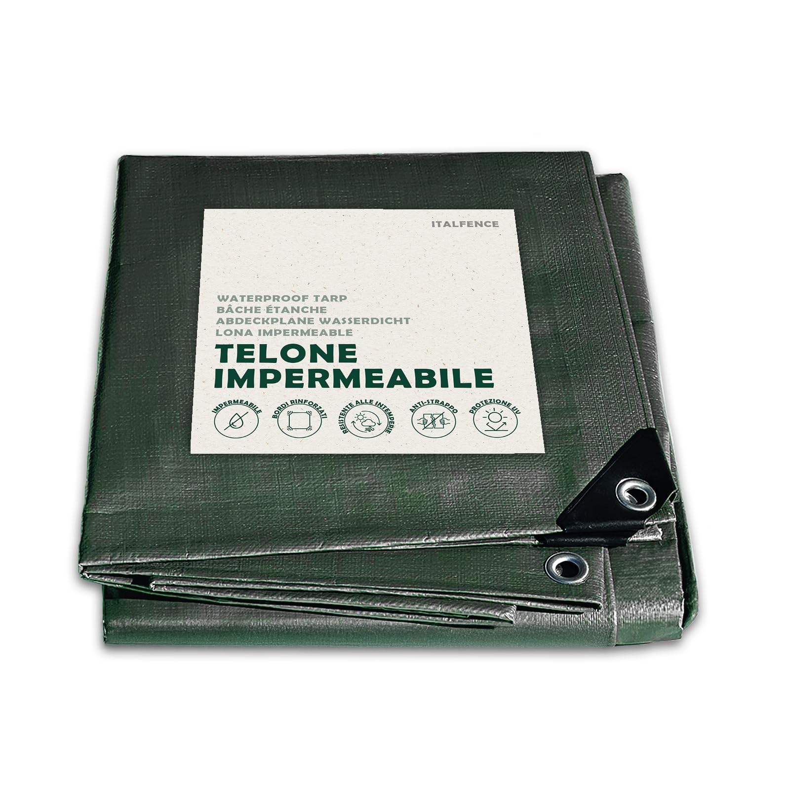 Telone impermeabile PE 250 g/m² verde, occhiellato rinforzato [4 x 5 m]