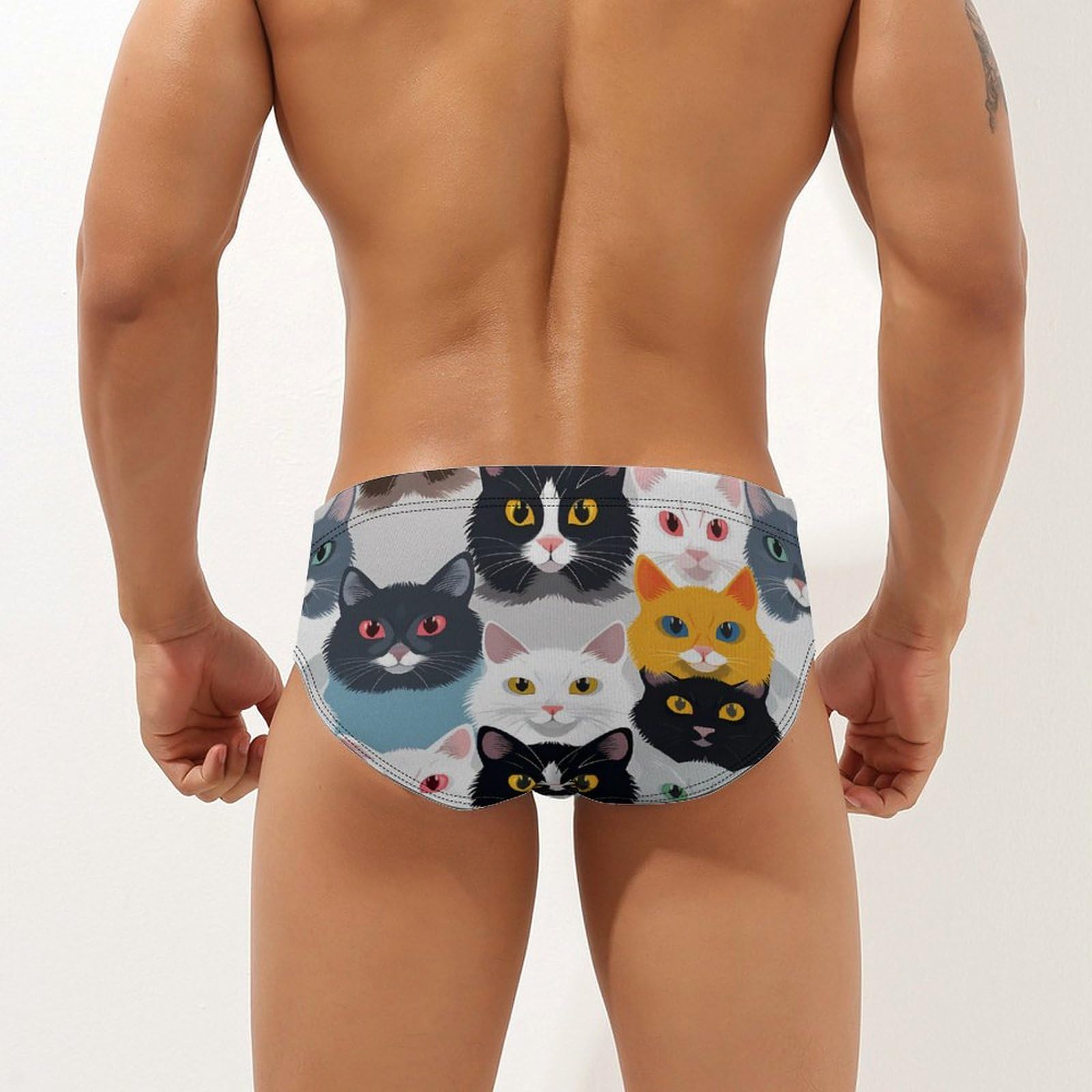 Cat Mens Swim Briefs Quick Dry Swim Trunk Bikini Underwear Swimsuit 2XL
