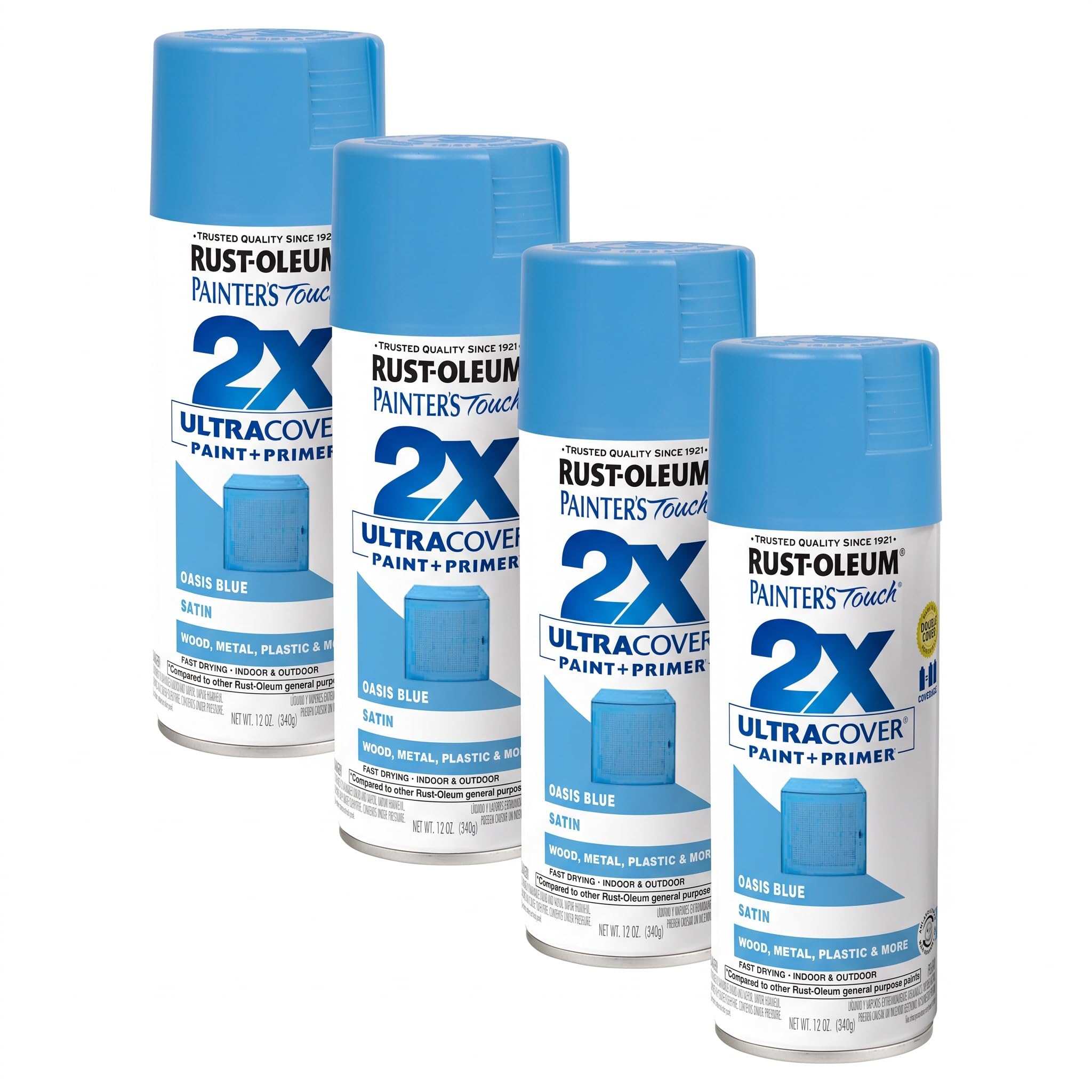 Rust-Oleum Painter's Touch 2X Ultra Cover Spray Paint, Satin Oasis Blue (Pack of 4)