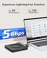 Vista 3 de 5 en 1 Reproductor de DVD externo para portátil con LightScribe Grabador de DVD CD Rom Unidad externa de CD/DVD para PC USB 3.0 Unidad de DVD