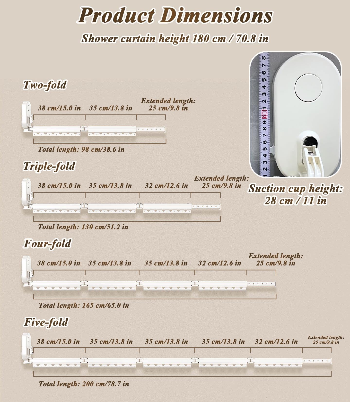 Tringle Rideau Douche sans Percage Pliable avec Double Ventouses