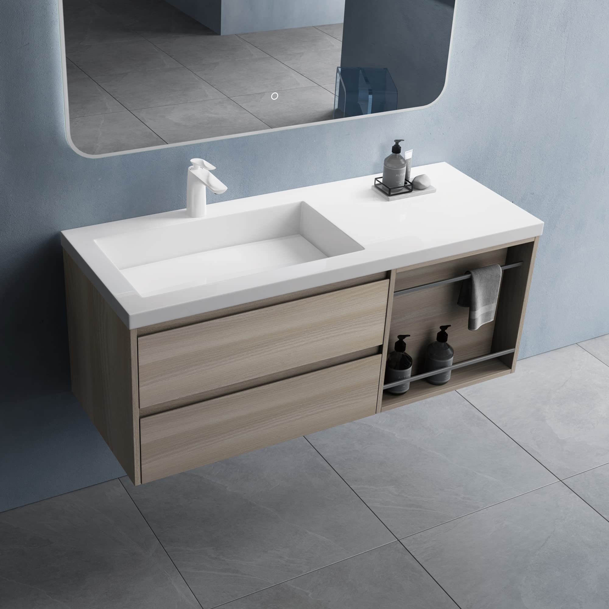 doporro Mobile Bagno Sospeso Mobile Sottolavabo 120x46x49 cm con Lavabo | Marrone Chiaro, Open F148 Colossum820