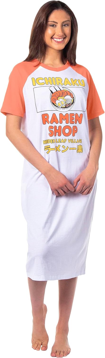 Bioworld Naruto Shippuden Womens' Ichiraku Ramen Shop Lounge V-Neck Raglan Sleep Shirt Pajama