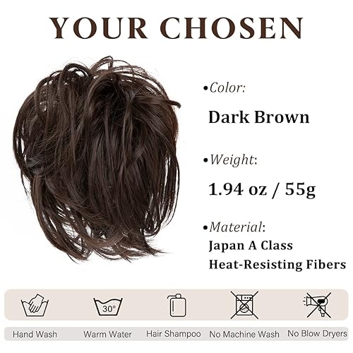 Miniatura 2 de SARLA Extensiones de cabello sintético con moño de color marrón oscuro para mujeres y niñas