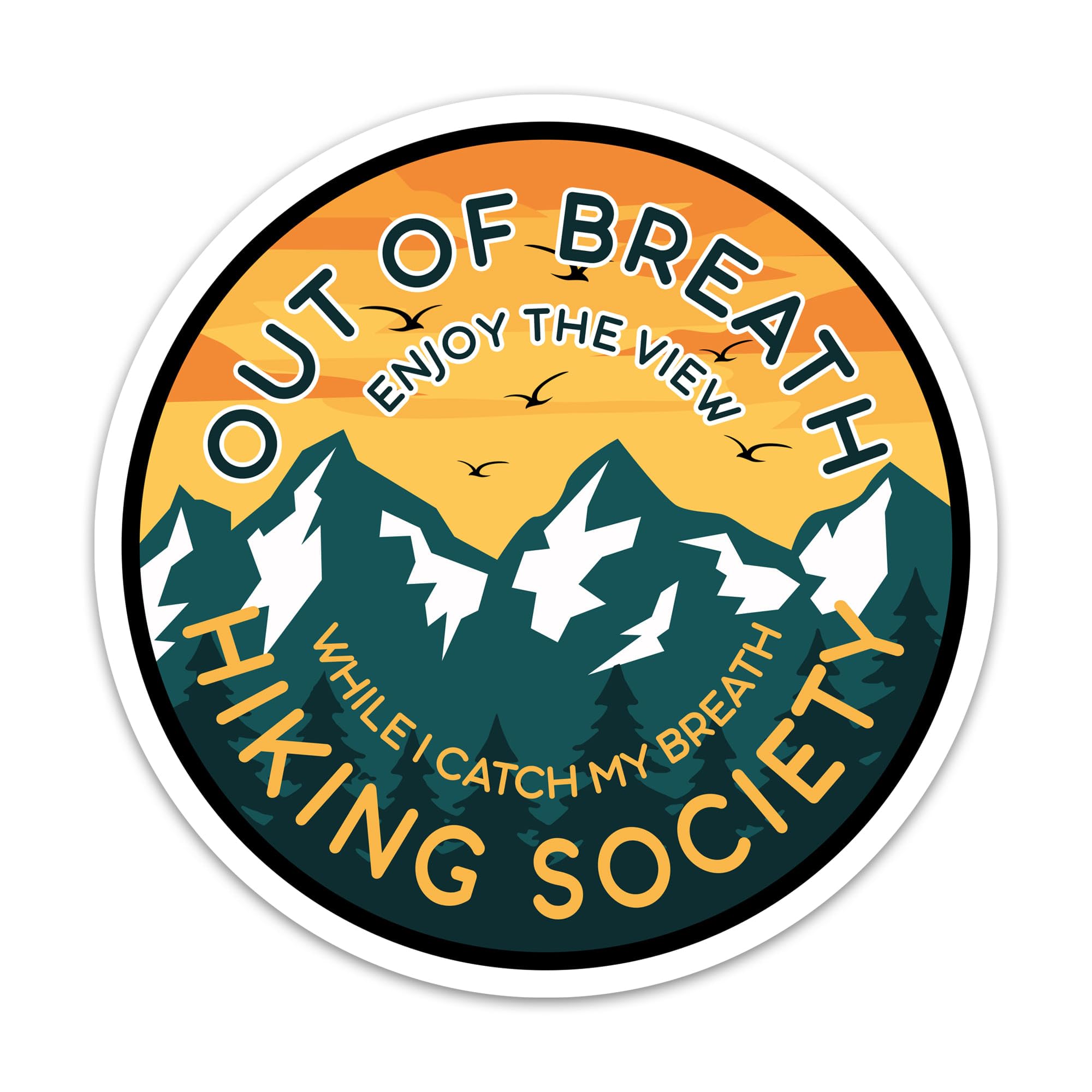 (3PCs) Out of Breath Hiking Society Sticker, Hiking Forest Mountain Stickers for Hiking Lovers, Waterproof Vinyl Decals for Laptop Tumbler Hydroflask