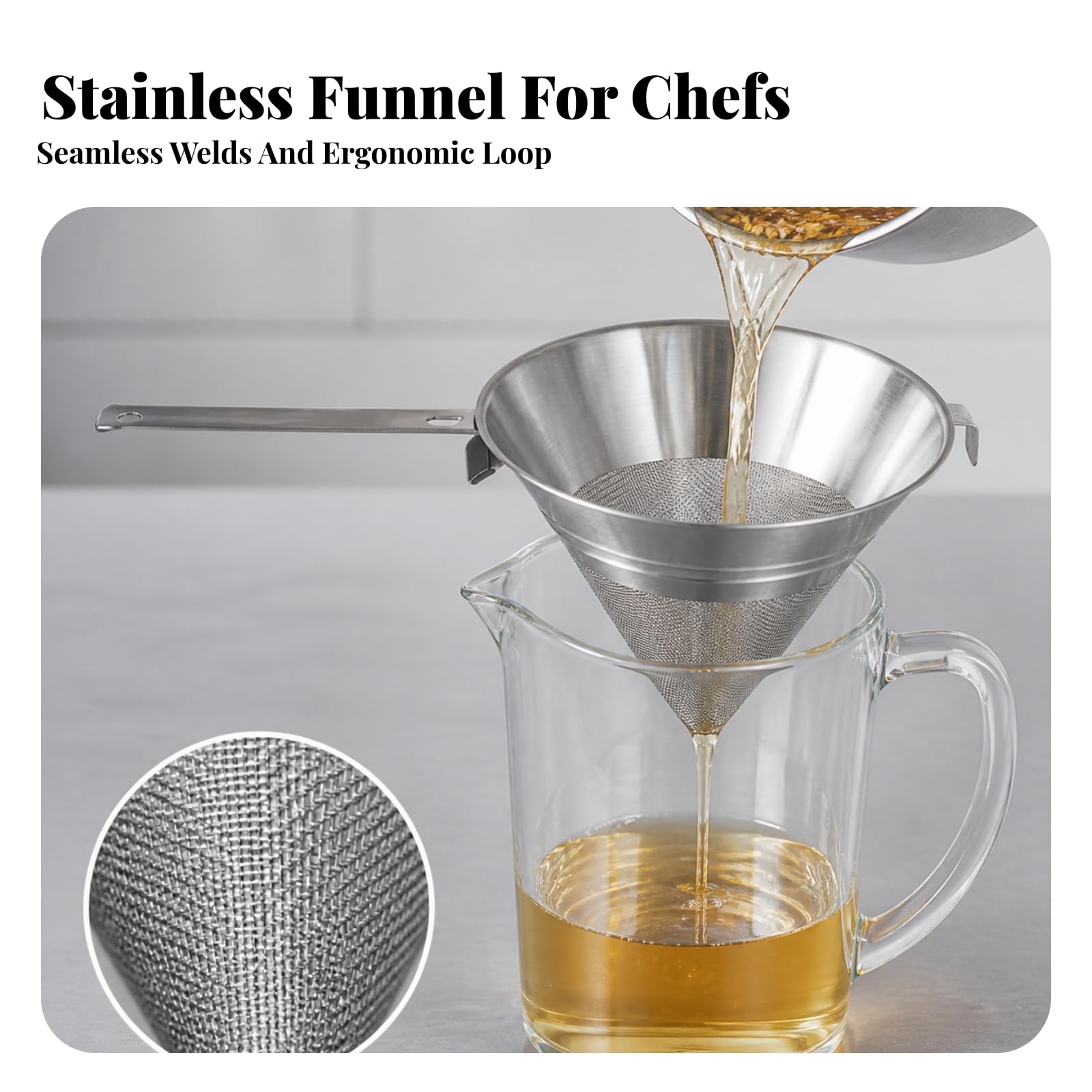 Ronyme Stabil sieb | Stabiler Edelstahlgriff, feinmaschig, Stielseiher, für Marmeladeeinkochen, Küche, Hobbyköche, 18 Cm