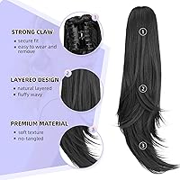 Vista 4 de Extensión de cola de caballo negra, extensiones de cabello con clip de cola de caballo de 20 pulgadas, extensiones de cabello largo y rizado