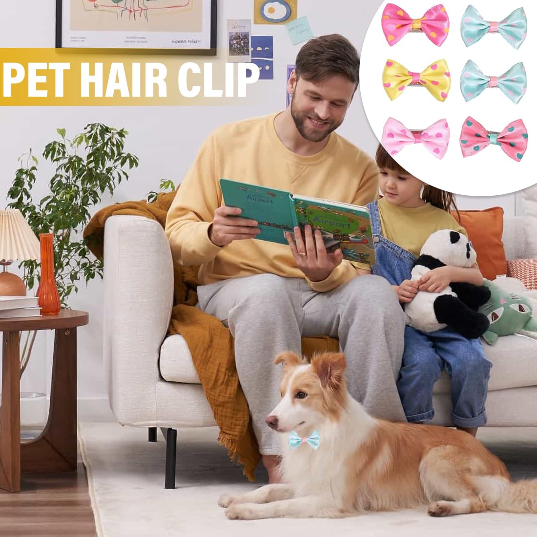 WUSJCOF 6 Pièces Barrettes pour Chiens, Accessoires de Toilettage Bowknot pour Poils de Petit Chien, Accessoires pour Chien, pour Chat Fille (Pour Chiens et Chats de Taille Moyenne)