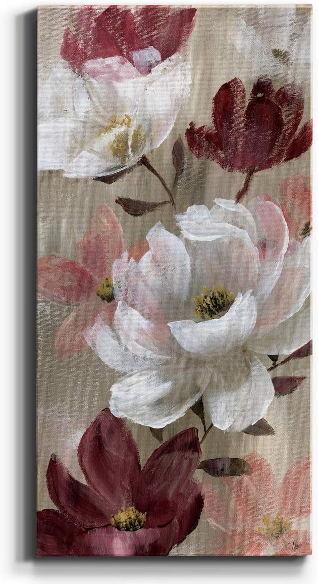 Renditions Gallery Canvas Flower Wall Art Home Glam Paintings & Prints Colorful Rose Garden Modern Romantic Botanical Wall Hanging Decorations for Bedroom Office Kitchen - 8"x16" LT43