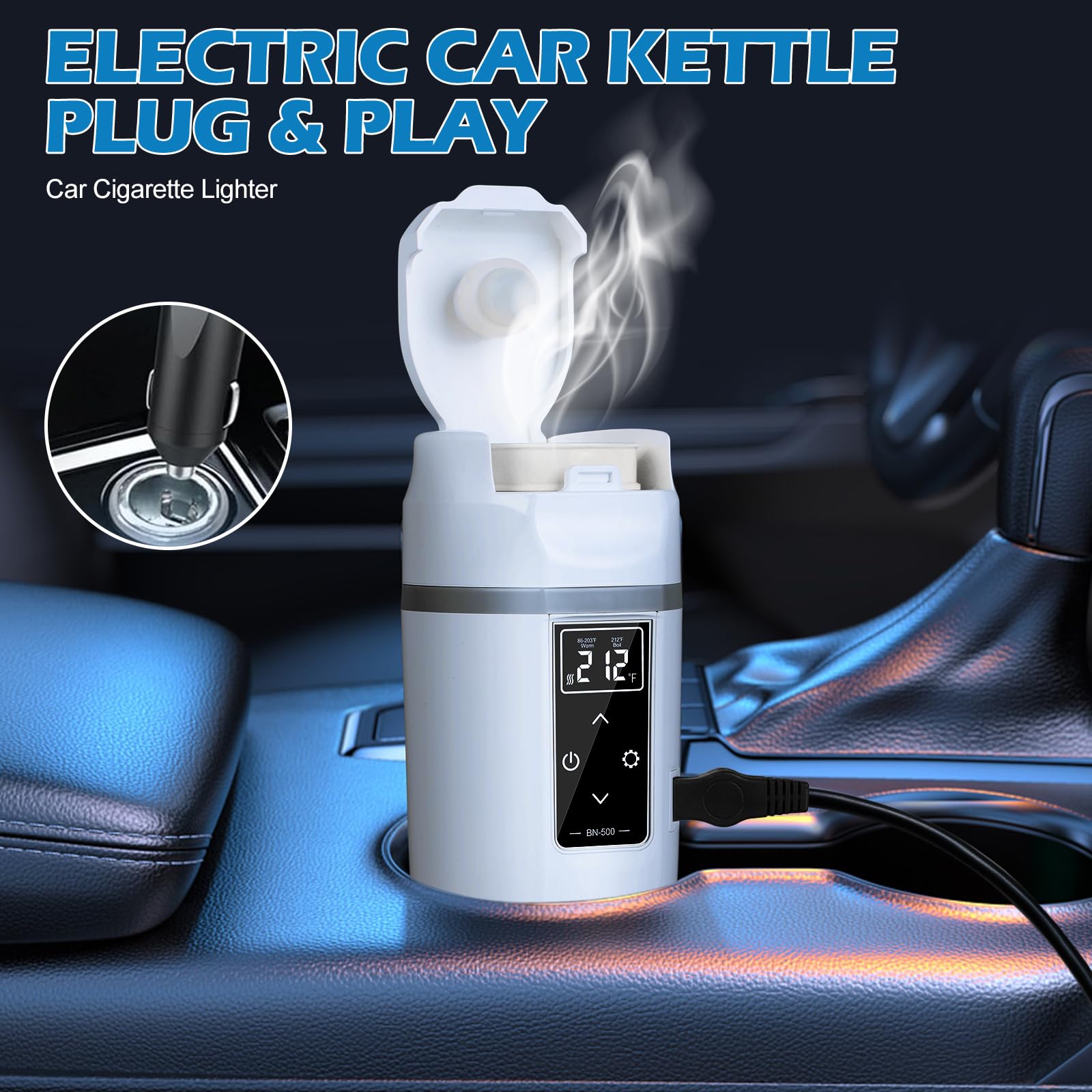 Car Travel Electric Kettle - Portable Electric Tea Kettle Freely Adjustable Temperature Water Heater 12V/24V Intelligent Water Kettle Dry Burn Protection Electric Kettle