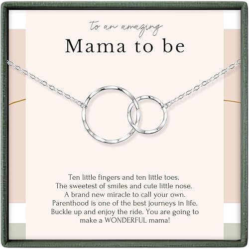 HOPE LOVE SHINE Twins “Mom to Be” Necklace – First Mothers Day Gift for Expecting Mom of Twins – Sterling Silver Double Circle Pendant