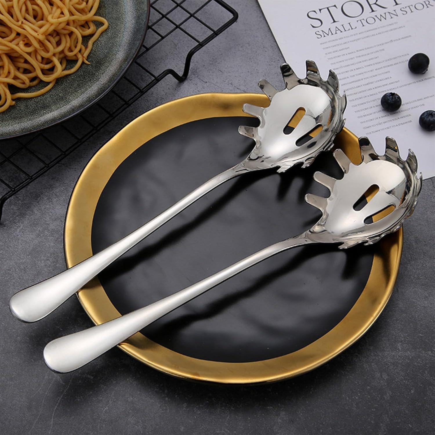 Cuillère à Spaghettis Inox - 24cm - Fourchette Intégrée - Poignée Ergonomique - Lave-vaissable