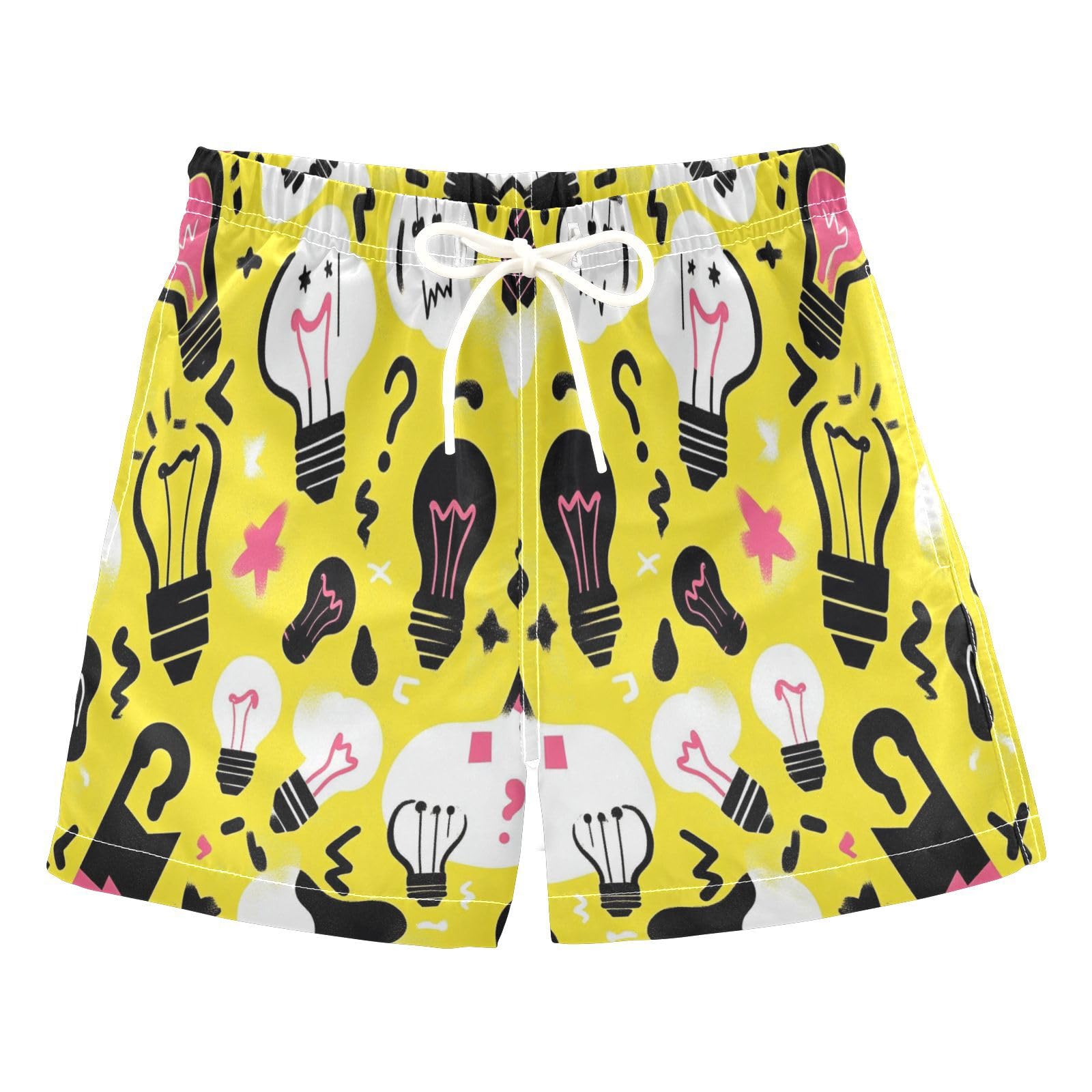 Jucciaco Boys Swim Trunk Quick Dry Beach Board Shorts Light Novelty Bulb Yellow Swimwear for Kids