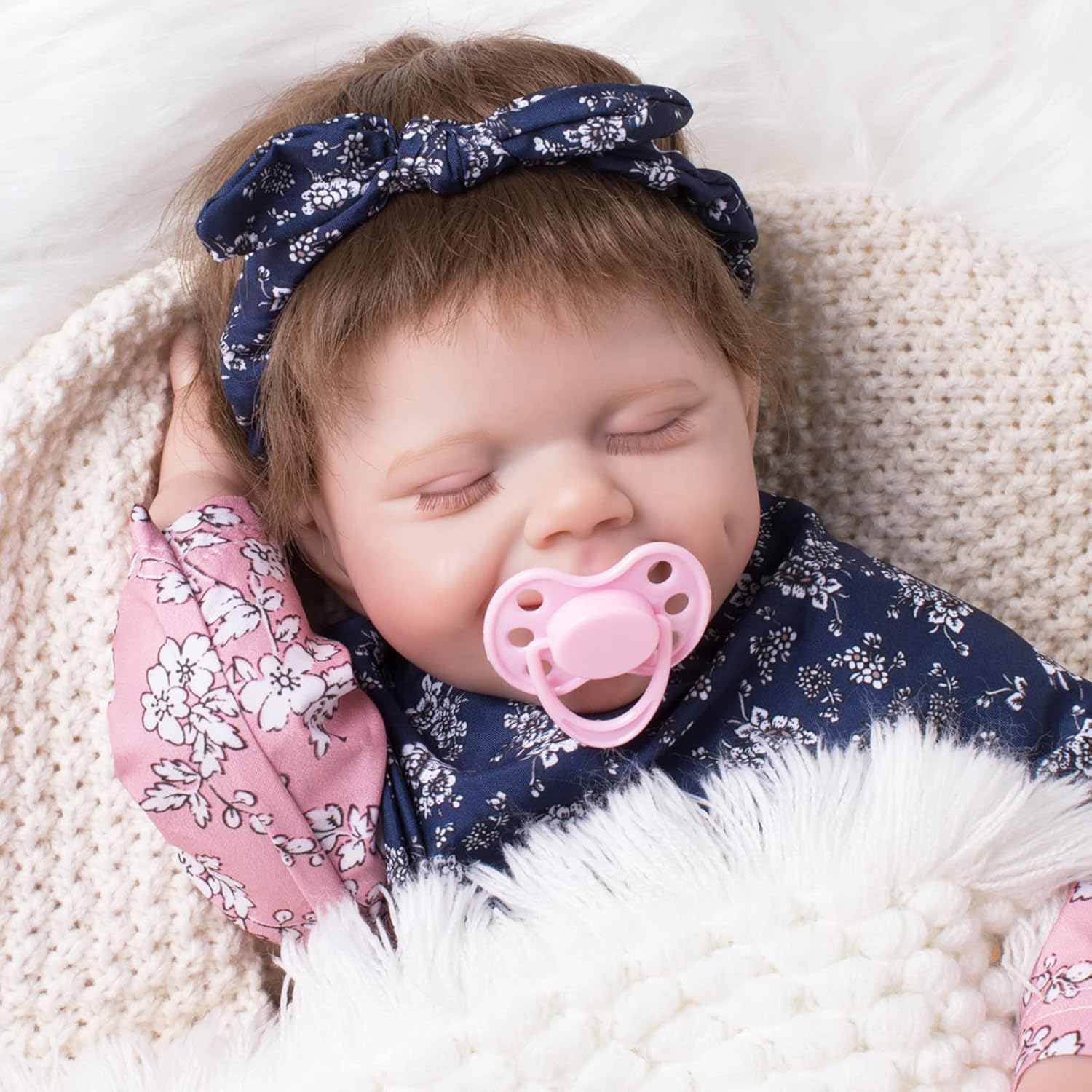Realistic Reborn Baby Dolls, 18" Newborn Baby Dolls with Soft Full Body Vinyl Silicone for Girls, Lifelike Real Life Baby Dolls with Blue Flower Clothes for 3+ Year Old Kids…