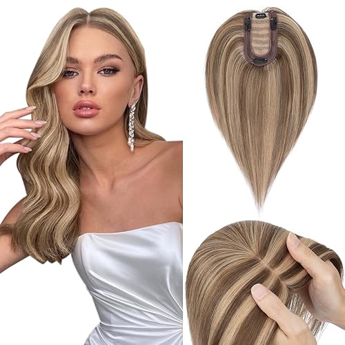Miniatura 13 de Hairro 100% Real Human Hair Toppers for Women No Bang, Clip in Real Hairpieces, Breathable Silk Base for Covering Greyish Thinning Hair Loss on Top