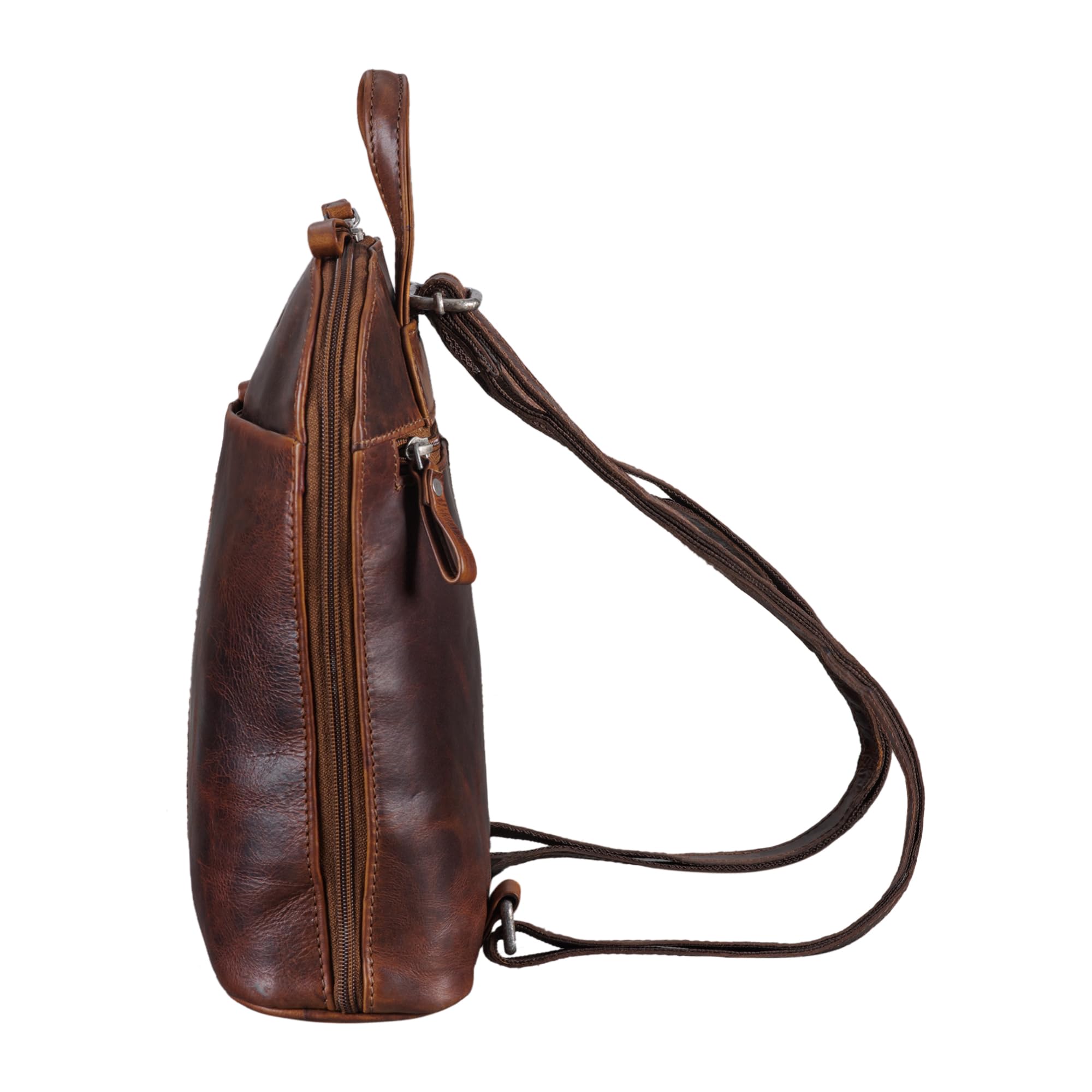 STILORD Olivia City Rucksack Damen Leder Daypack Kleiner Lederrucksack Rucksackhandtasche zum Ausgehen für 9,7 Zoll iPads und 10,1 Zoll Tablets echtes Leder Farbe:Florida - braun