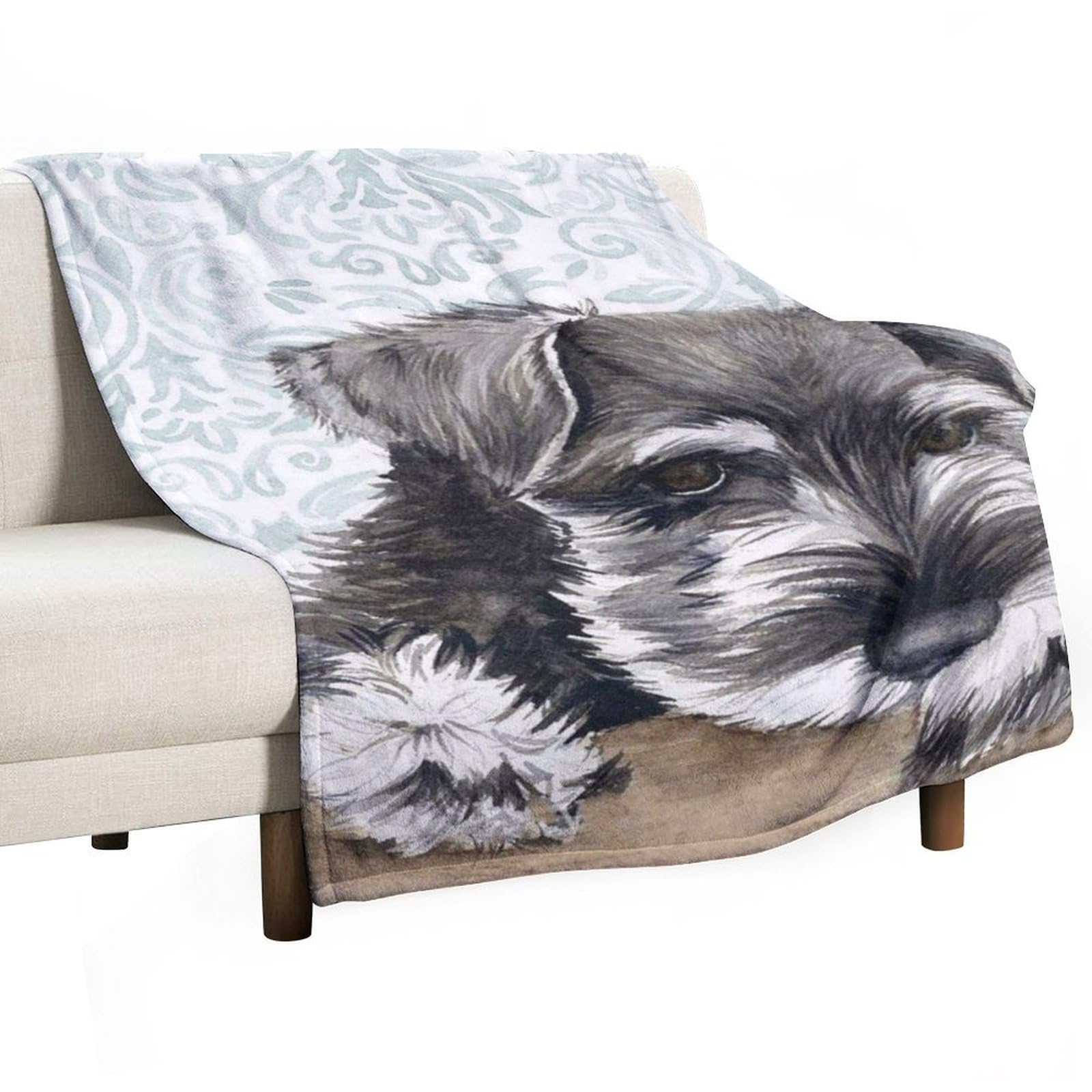 MHYRAC Flannel Blanket, Cute Schnauzer Dog Throw Blanket for Couch Sofa Bed Office, Soft And Comfortable Without Pilling