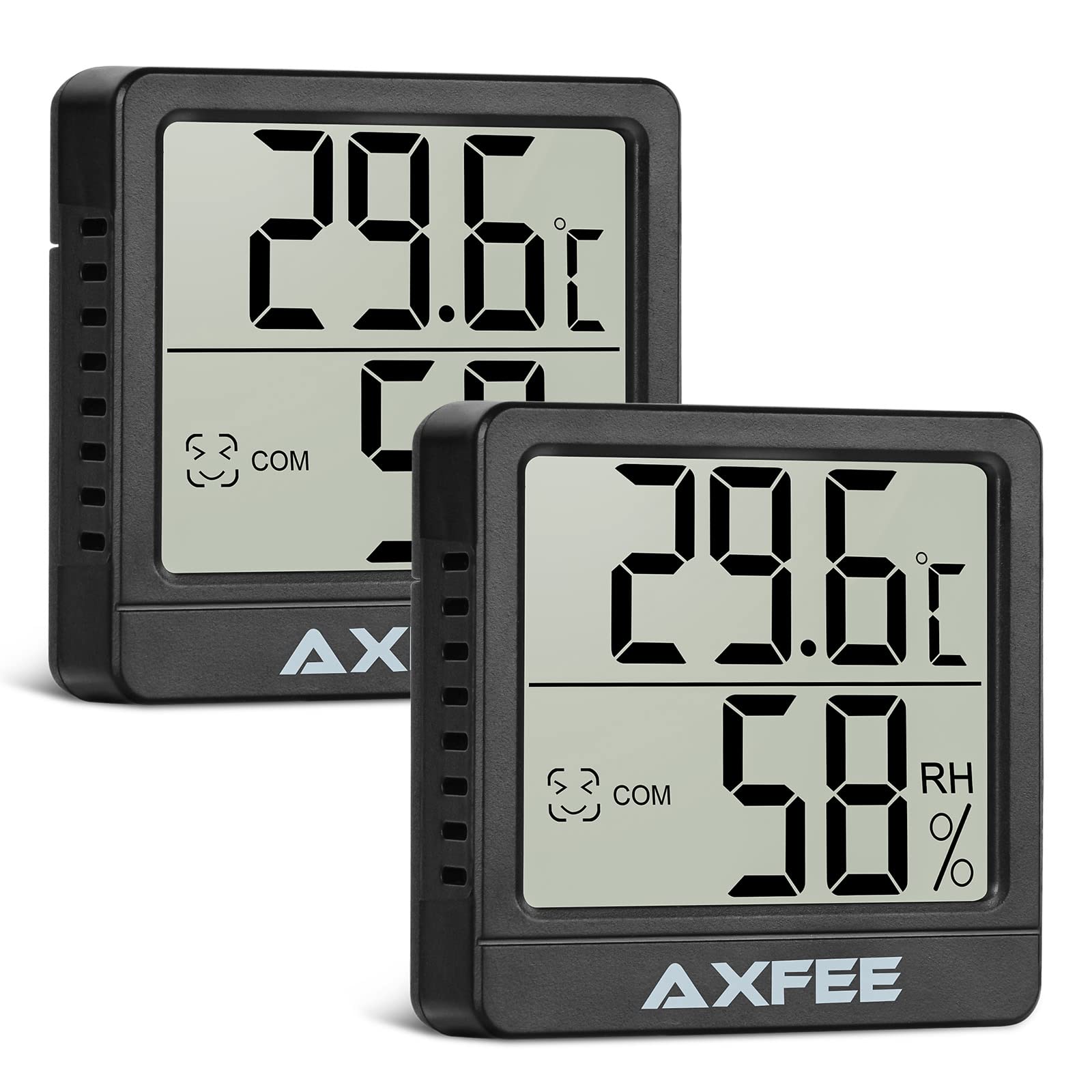 AXFEE Mini termometr LCD, termometr wewnętrzny, higrometr, bezprzewodowy, miernik wilgotności powietrza do pokoju dziecięcego, salonu, biura, szklarni (czarny) 2 sztuki