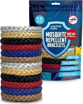 Active Era Mosquito Repellent Bracelet [12 Pack], Insect Midge & Mosquito Bands - Powerful DEET Free Formula - Waterproof with 250 Hours / 10 Days of Protection Solid Colour - 12 Pack