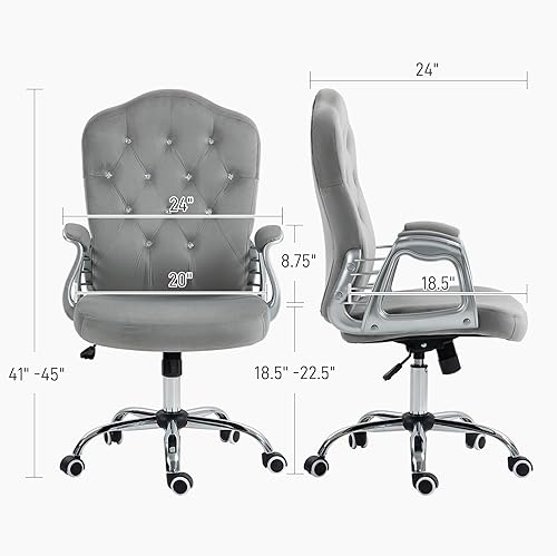 Miniatura 3 de Vinsetto Silla de oficina en casa, silla de terciopelo para computadora, silla de escritorio con botones copetudos con ruedas giratorias, altura