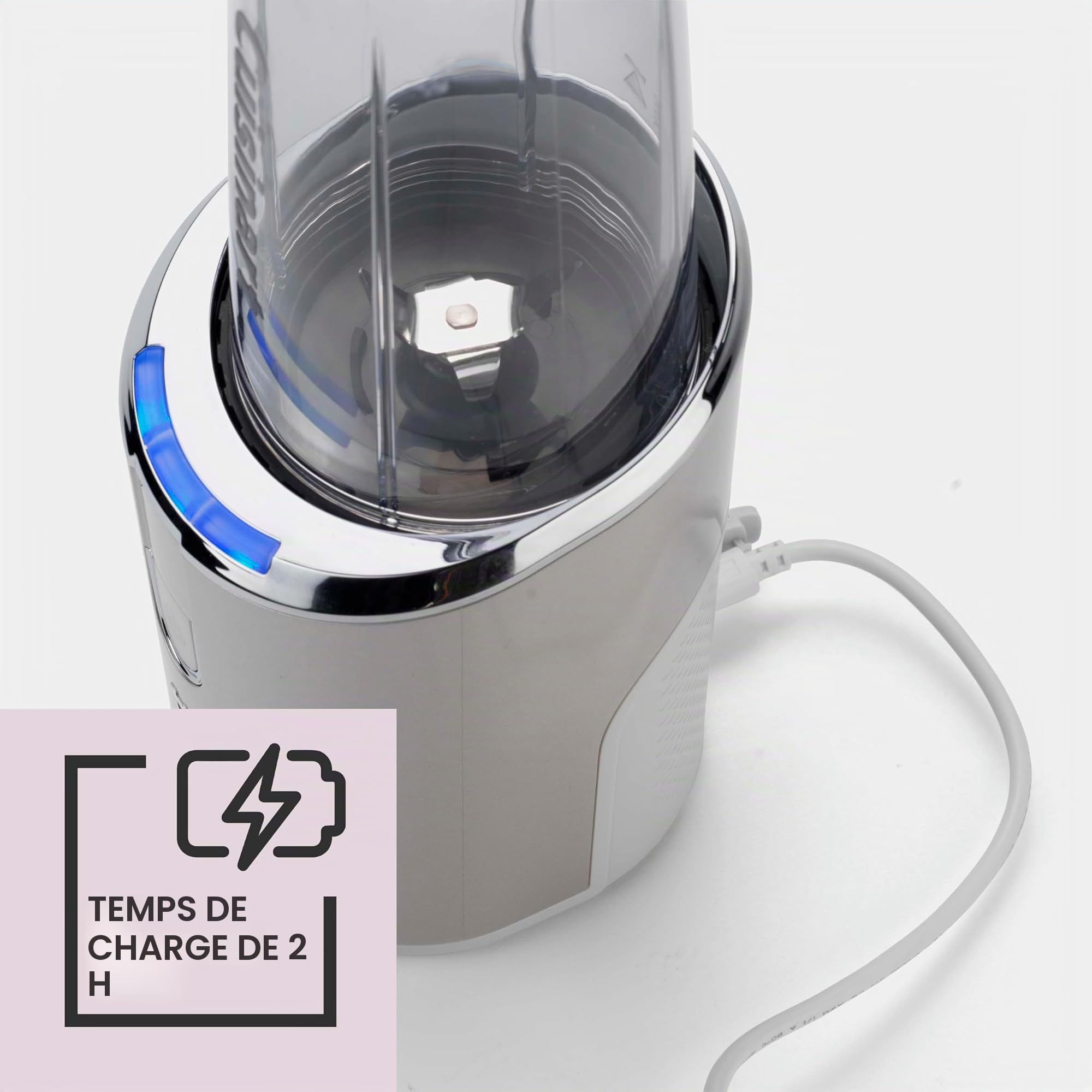 Cuisinart Blender sans fil 450 ml Bouteille de smoothie portable, broyeur à glace, frappe, milkshakes rechargeable par USB, tasse à mélanger portable sans BPA avec couvercle inclus