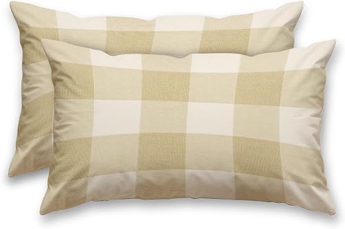 HOMETITUTE Plaid Pillow Covers Decorative Pack of 2 Satin 12x20 Inch Neutral Bei