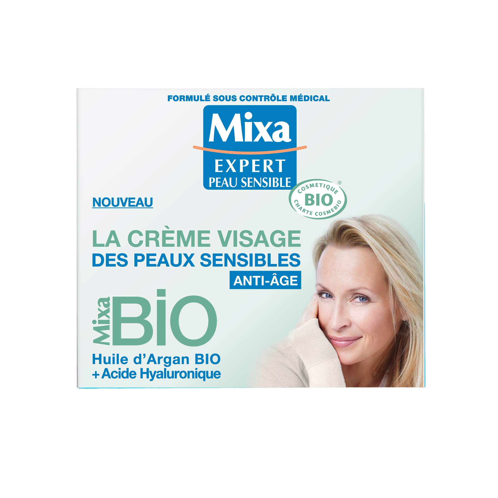 Mixa Bio - Crema viso per pelli sensibili anti-età, 50 ml, lotto di 2