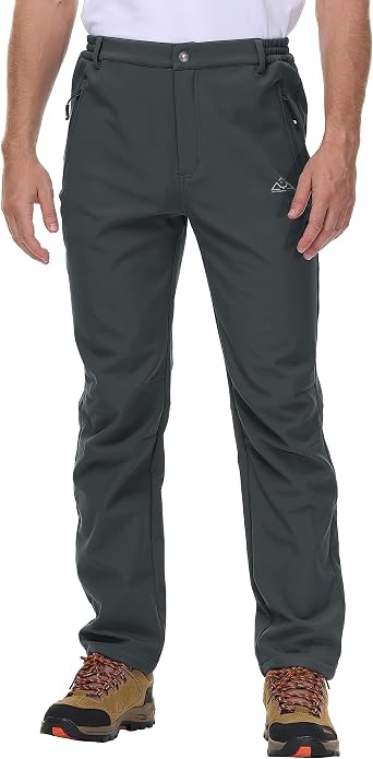 Rdruko Mens Waterproof Softshell Trousers Thermal Fleece Lined Casual Winter Warm Outdoor Work Fishing Hiking Ski Pants with Multi Zip Pockets