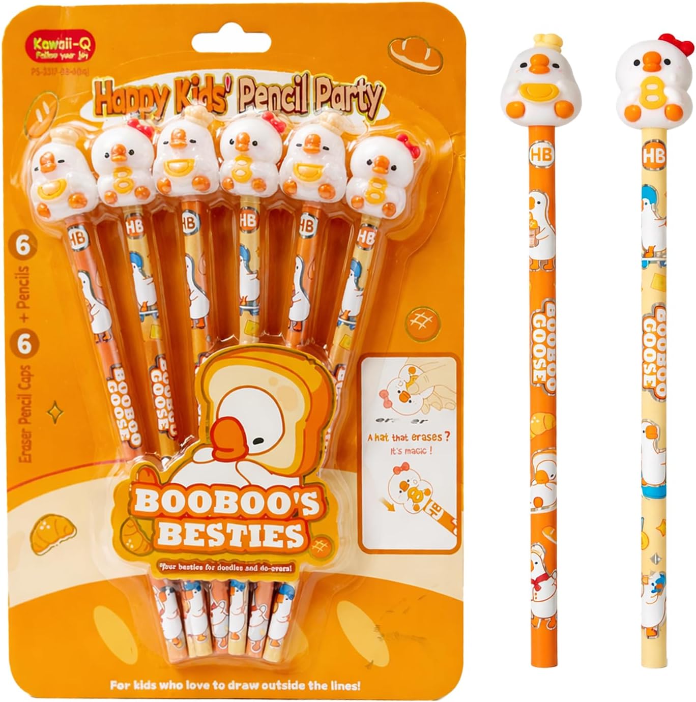FunBlast Cute Duck Pencils with Cute Erasers on Top - Pack of 6 Cartoon Pencil for Kid with 3D Kawaii Topper, Writing Drawing Tools for Kids, Birthday Return Gift for Kids (Multicolor)