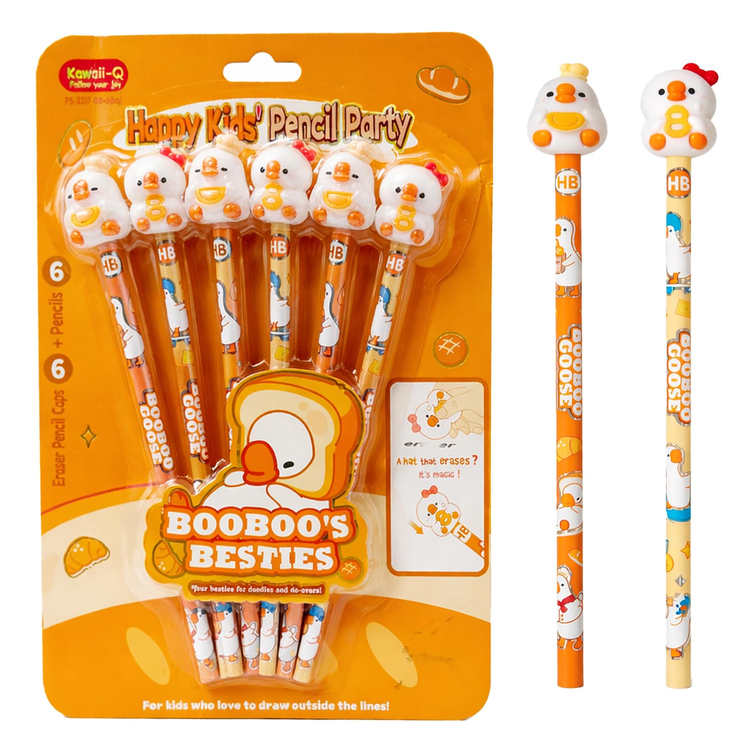 FunBlast Cute Duck Pencils with Cute Erasers on Top - Pack of 6 Cartoon Pencil for Kid with 3D Kawaii Topper, Writing Drawing Tools for Kids, Birthday Return Gift for Kids (Multicolor)-image-46