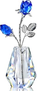 Excefore Excefore Crystal Rose Figurine 🌹【K9 Crystal Rose Material】The crystal rose flower is made of K9 crystal glass + silver long stems and leaves. | 🌹【Crystal Roses with Crystal Vase】K9 crystal roses come with crystal vase, long stem crystal roses, colorful and bright - natural shape and beautiful crystal vase stand display, is the be