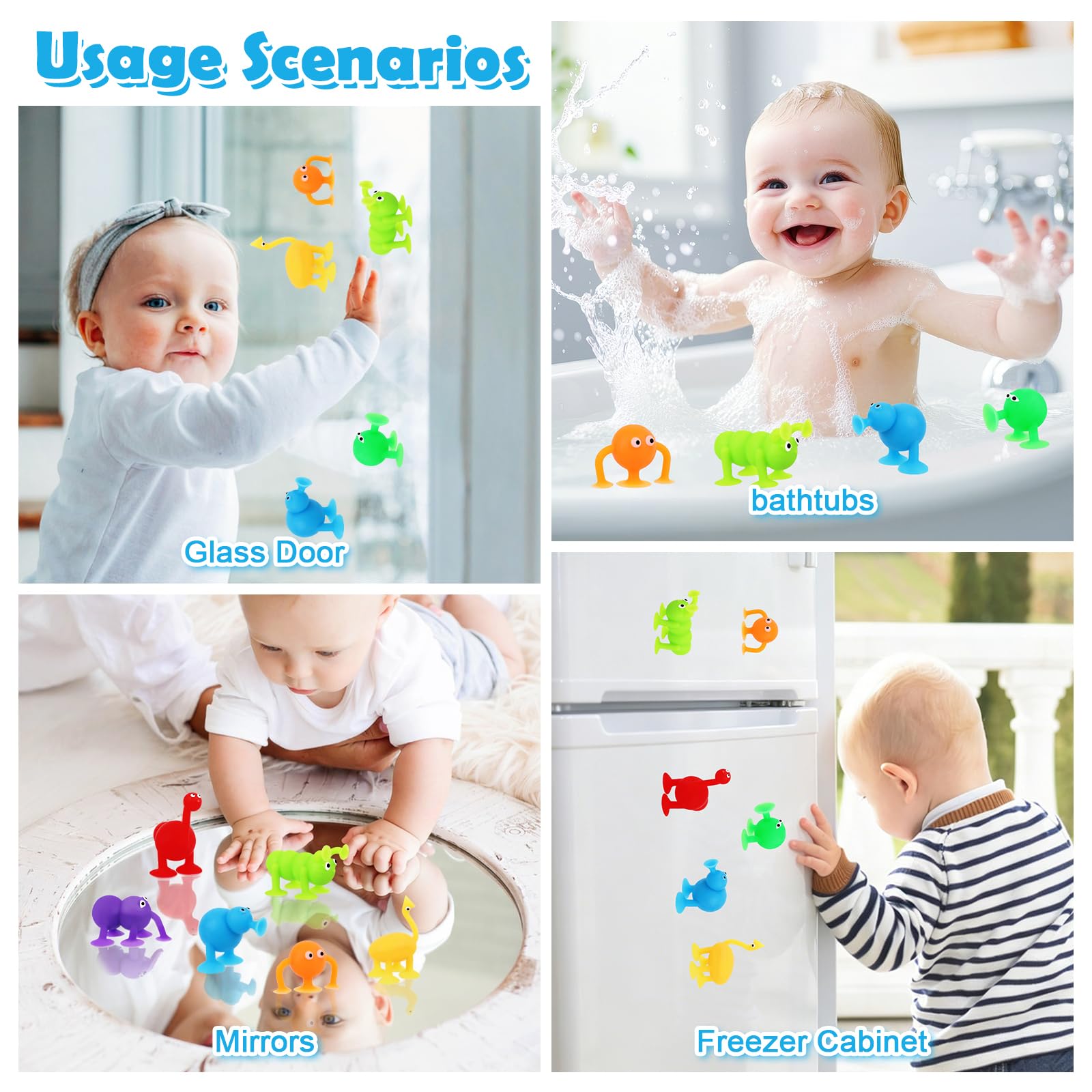 27Pcs Giochi Bagnetto Neonato, Giocattoli Ventosa Bambini Giocattoli Sensoriali Ventose in Silicone Suction Cup Toys, Sucker Toy per Bambini con Organizzatore, Giocattolo Sensoriale Montessor