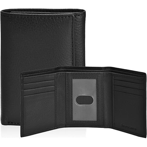 ESTALON Real Leather Wallet For Men - RFID Slim Trifold Wallets Front Pocket Credit Card Holder Tri Fold ID Window Christmas Gift