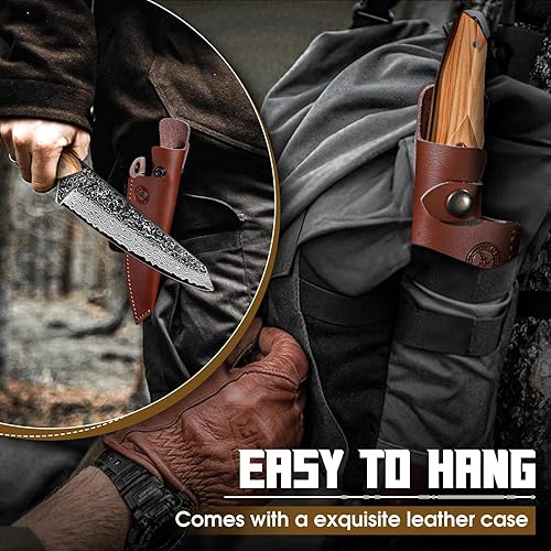 Miniatura 6 de TAN REN Cuchillo de chef de Damasco de 6 pulgadas con funda, cuchillo japonés Kiritsuke afilado, cuchillos de cocina de Damasco de espiga completa