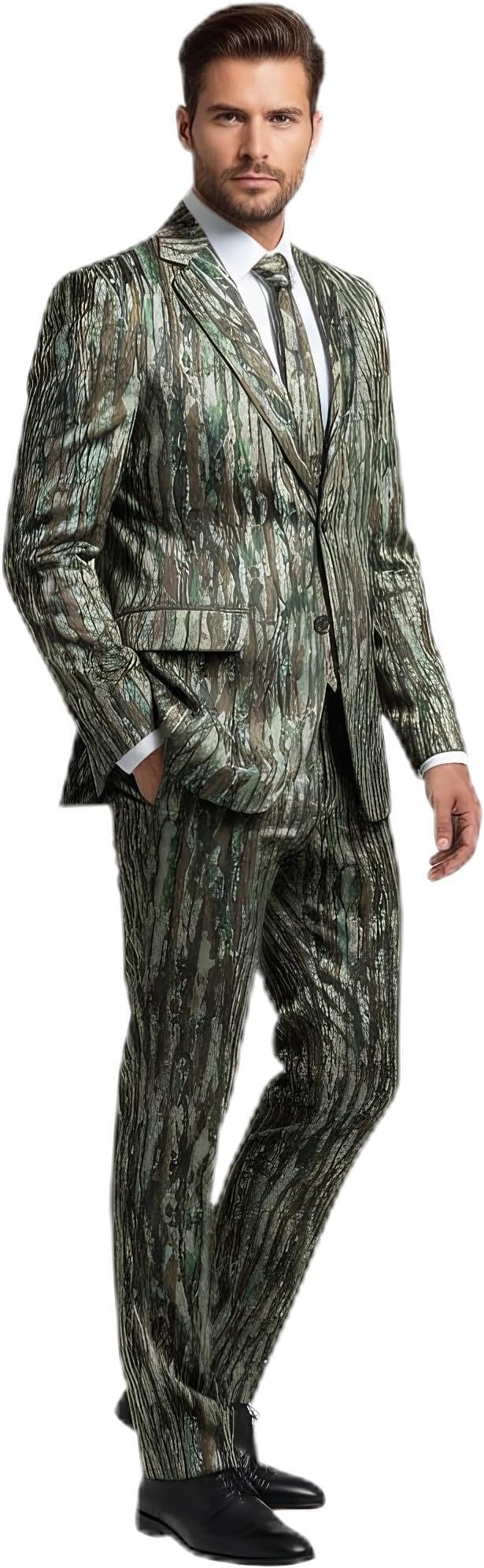Men's 3-Piece Suit Slim Fit Suit Print Jacket Single Button Banquet Prom Wedding Suit Jacket Vest Pants Set