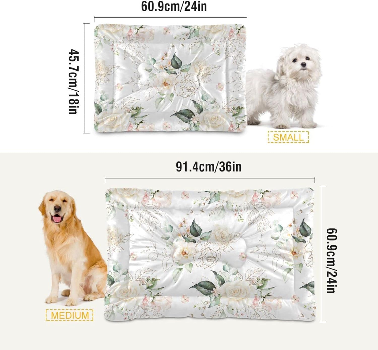 review Ultra Soft Pet Bed Washable Dog Bed Crate Mat for Dogs Fleece Dog Crate Kennel Pad Cat Pet Bed Liner 24x18in Pink Flowers Green Leaves