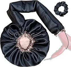 Touca Difusora Cetim Dupla Face Secadora Anti-frizz Seda (Preto/Champagne)