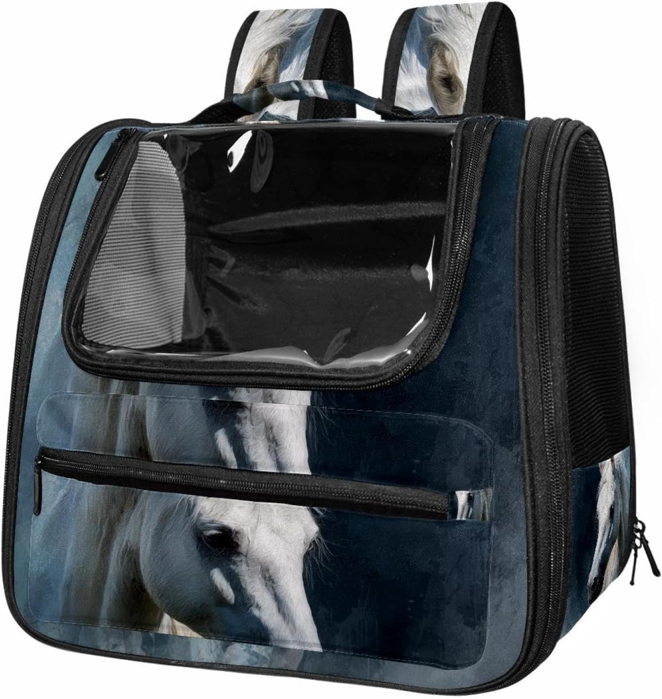 Portable Travel pet Backpack Carrier Hamster Bag Small Dog cat Carrier Breathable Hang Bag, Elegant White Horse (3)