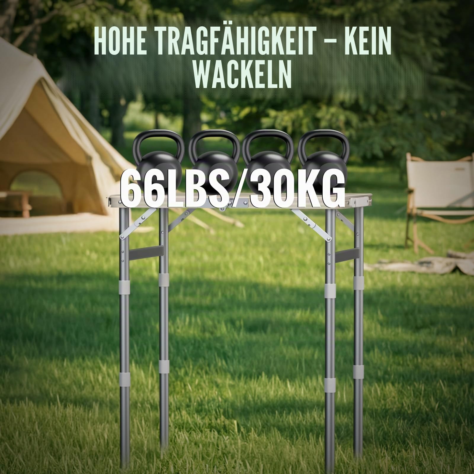 GARLLEN Campingtisch klappbar Klapptisch, 58x40cm & 3 Höhenverstellbar(26/48/70cm) ABS Wasserdichter Beistelltisch, Tragbar und leicht Grilltisch Picknicktisch Gartentisch für Camping, Angeln, Balkon