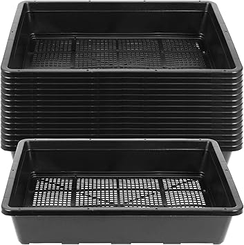 SINJEUN 15 Pack Mesh Bottom Seed Starter Trays, 15 x12 Inch Plastic Plant Tray Mesh Plant Germination Trays for Microgreens, Black
