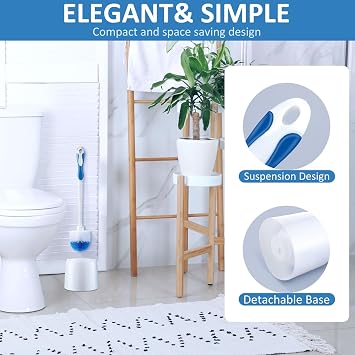 Tioncy 6 Pack Toilet Brush with Holder, 14.96 Inch Toilet Bowl Brush Set, Stiff Bristles Scrubber for Deep Cleaning, Base Caddy, Bathroom Cleaning Supplies (Blue,White)