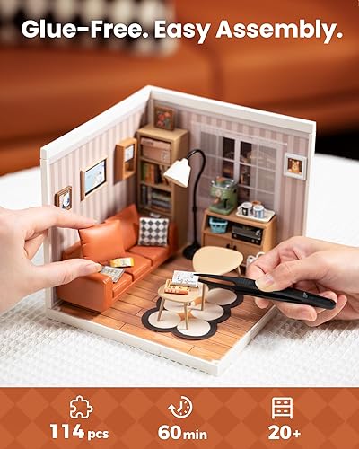 Miniatura 4 de Rolife Juego de juguetes de construcción de casas de plástico en miniatura con LED, adecuado para mini figuras, juguetes de construcción, kit de