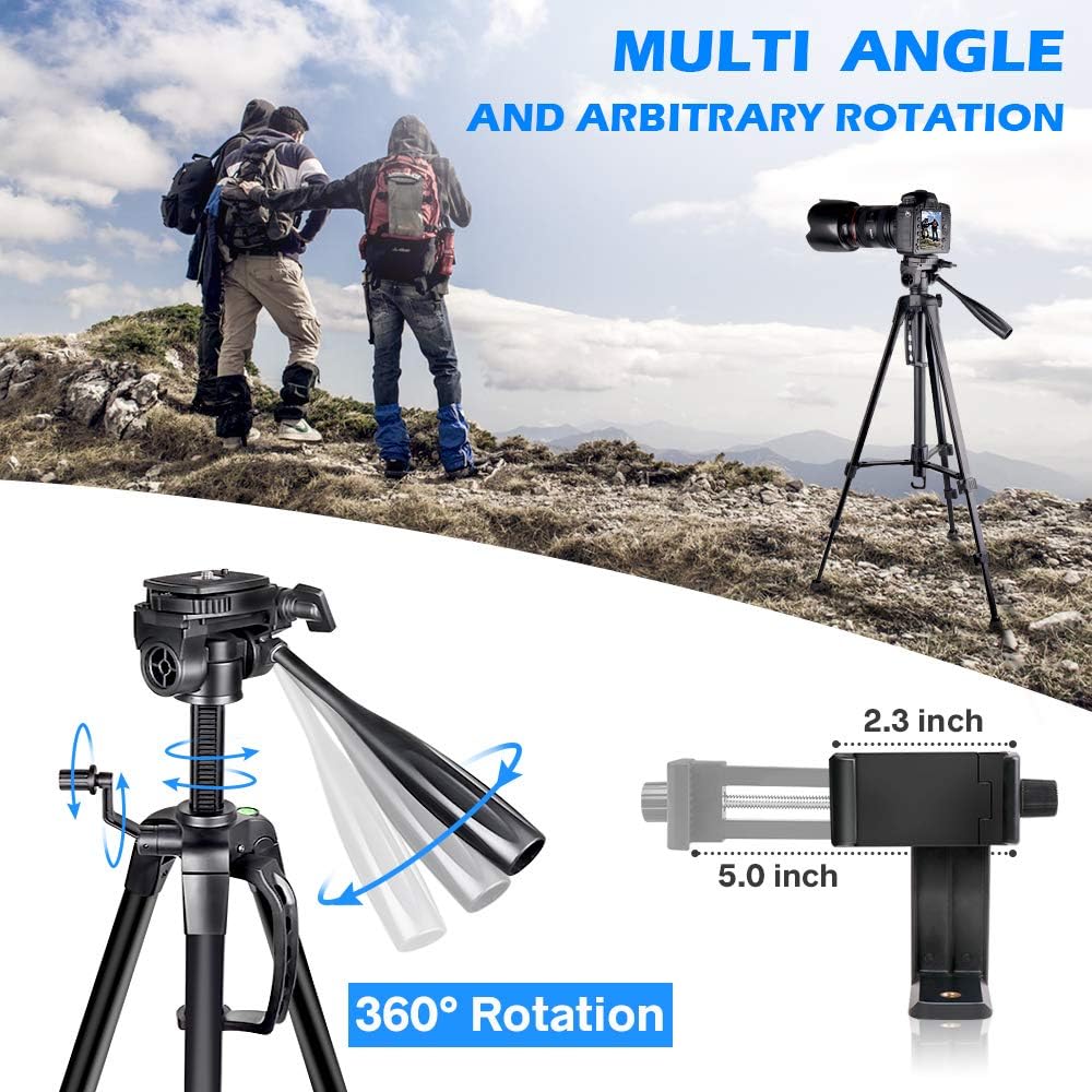 Camera Tripod, UBeesize 55-Inch Lightweight Aluminum Travel Tripod Stand for Canon Nikon Sony DSLR Digital Olympus Video Camera with Universal Smartphone Mount & Carry Bag & Bluetooth Remote