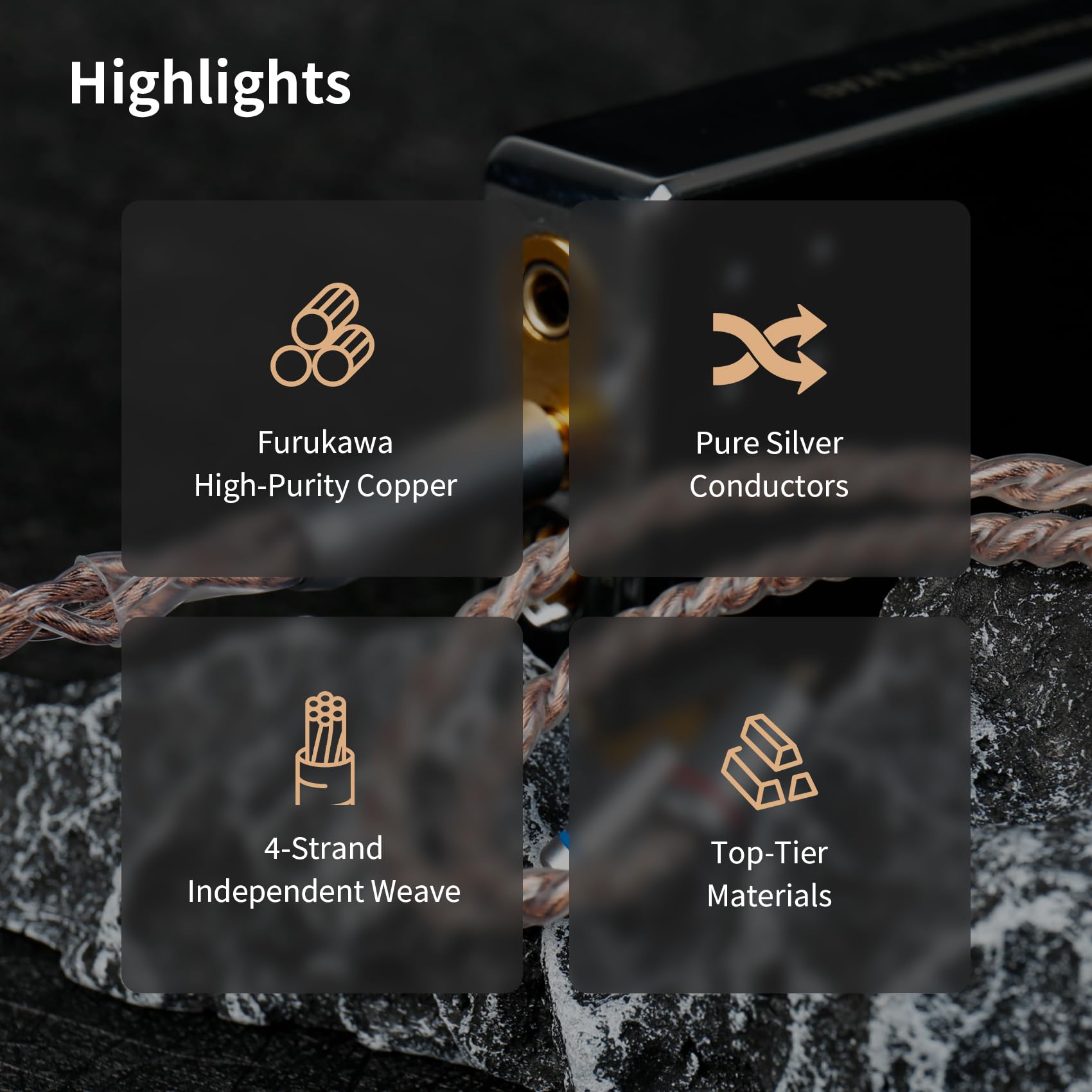 Yinyoo KBEAR Glitter IEM-Ersatzkabel, OCC-Silber-Hybrid Ohrhörer-Kabel, MMCX, 3,5-mm-Stecker, Braun