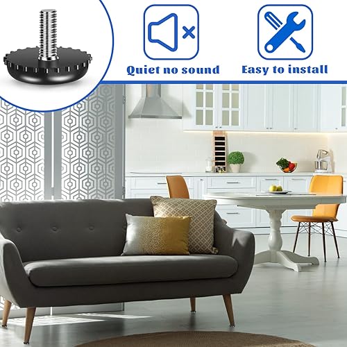Miniatura 5 de Dunzy 120 niveladores de muebles ajustables 14-20 de acero inoxidable atornillados en patas de nivelación roscadas atornilladas para muebles,