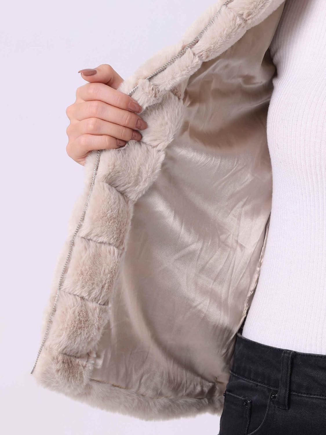 Allegra K Faux Fur Vest for Women's Zip-Up Sleeveless Fur Jacket - Image 5