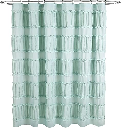 Miniatura 6 de Lush Decor, Cortina de ducha con volantes Nova azul de 72 x 72 pulgadas