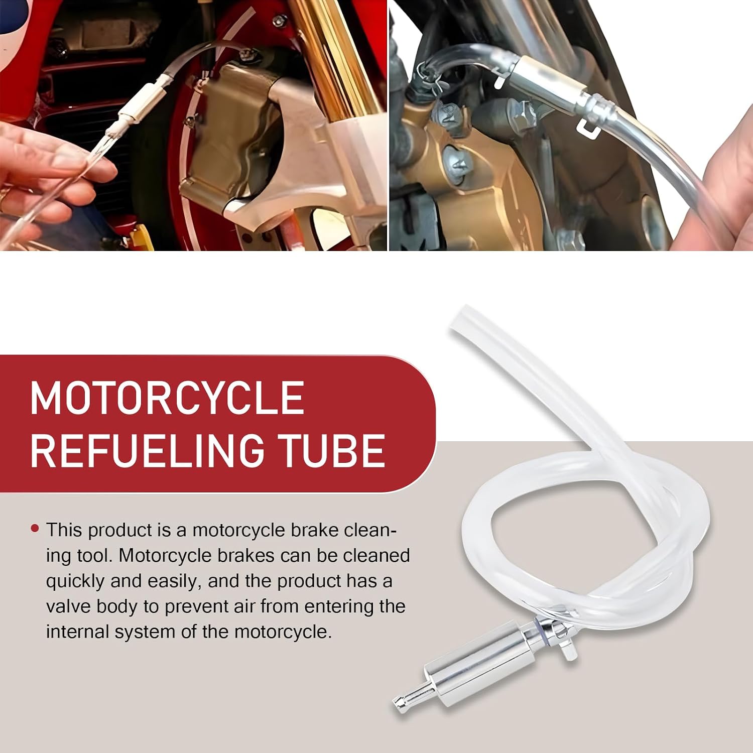 2 PCS Motorcycle Brake Bleeder Tool, Flexible and Oil-Resistant Clutch Hydraulic Brake Exhaust Replacement Hose, One-Way Check Valve Bleeder Cleaning Part, Universal for Motorcycles (Silver)