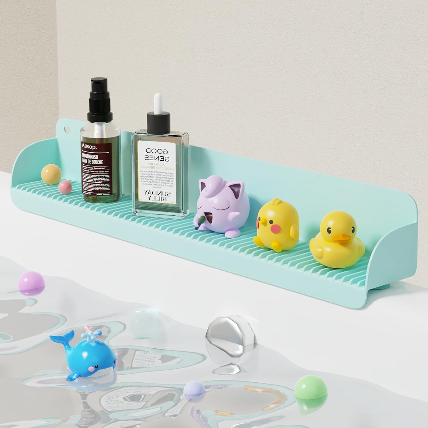 Bathtub Splash Guard, Silicone Toy Tray Holder Storage 1 Pcs Gray White | 10 Strong Suction Cups, Bathtub Accessories, Prevent Water Spills, Countertop Protectors for Tub, Bathroom Sink, Kitchen Sink
