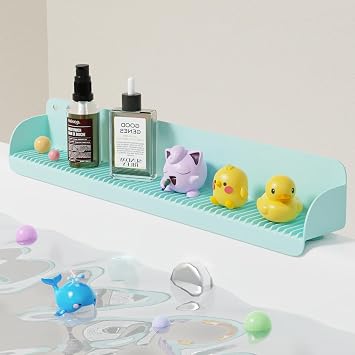 Bathtub Splash Guard, Silicone Toy Tray Holder Storage 1 Pcs Green | 10 Strong Suction Cups, Bathtub Accessories, Prevent Water Spills, Countertop Protectors for Tub, Bathroom Sink, Kitchen Sink